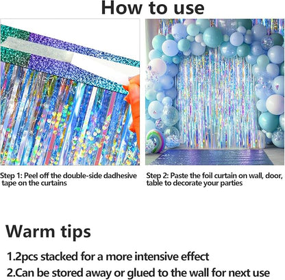 2 Packs Iridescent Foil Fringe Curtain, Neon Transparent Holographic Tinsel - Image 7