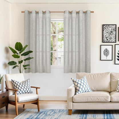 YoungsTex Linen Curtains 54 Inch Length Light Grey Textured Curtains - Image 2