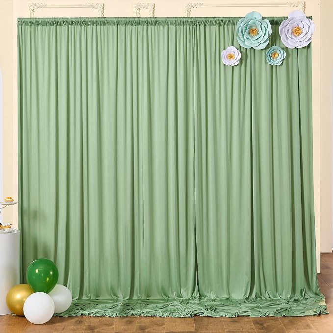 10x8ft Wrinkle Free Sage Green Backdrop Curtains by ENJOYYOURPARTY