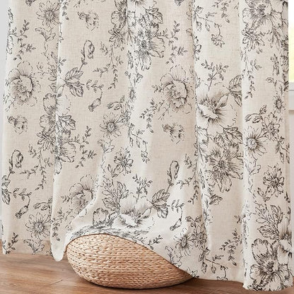 jinchan Black Floral Linen Curtains 63 Inch Farmhouse Back Tab 2 Panels | Light - Image 9