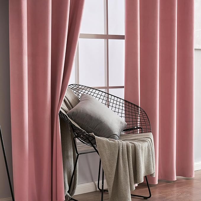 MIULEE Velvet Curtains Blush Pink 52 x 90 Inch Length Set of 2 | Grommet Drapes - Image 6