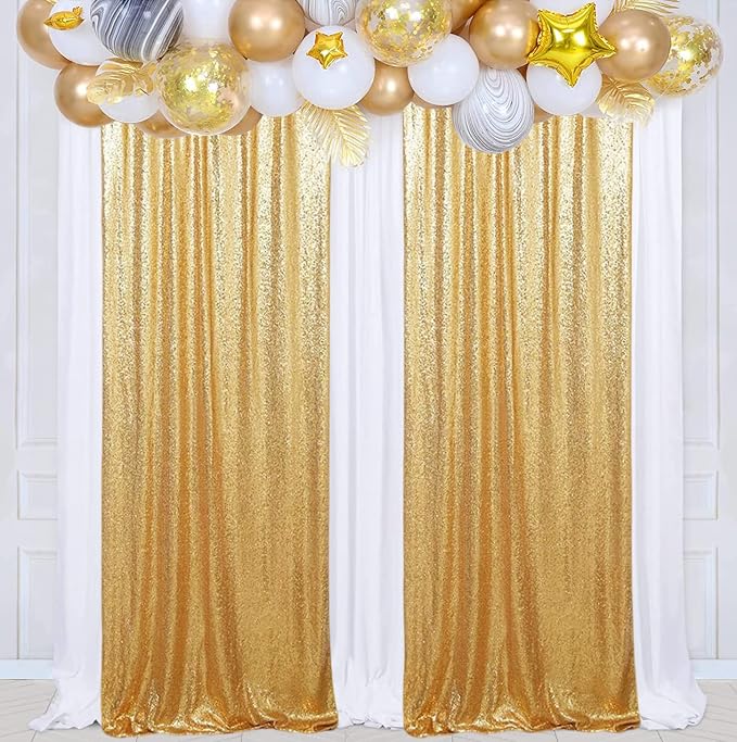 Poise3EHome Gold Sequin Backdrop Curtains, 2 Panels 2FTx8FT Glitter Background - Image 8