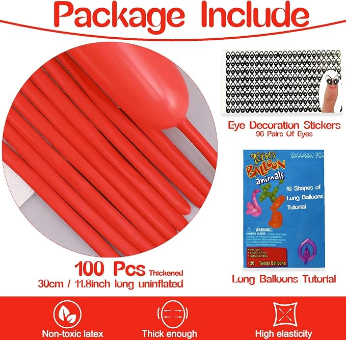 260 Balloons Red, Thickened 100 Pack Long Balloons Twisting Skinny Magic - Image 2