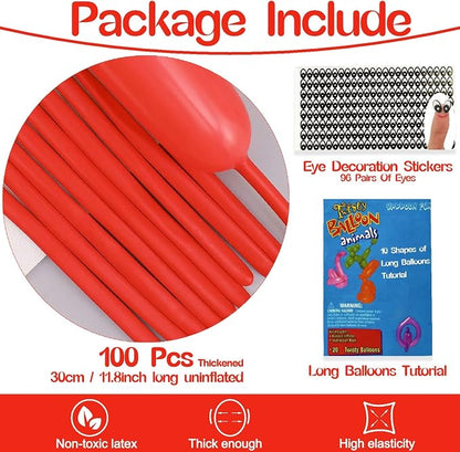 260 Balloons Red, Thickened 100 Pack Long Balloons Twisting Skinny Magic - Image 2