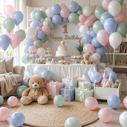 Pastel Blue Green Pink White Balloons, Muted Rainbow Dusty Pink Blue Sage Green - Image 5