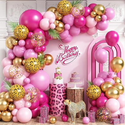Cheetah Print Balloon Arch Kit, Hot Pink Gold Balloons by vibzox