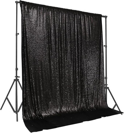 PartyDelight Black Sequin Backdrop 8x8ft Sparkly Photo Curtain | 4 Inch Rod - Image 6