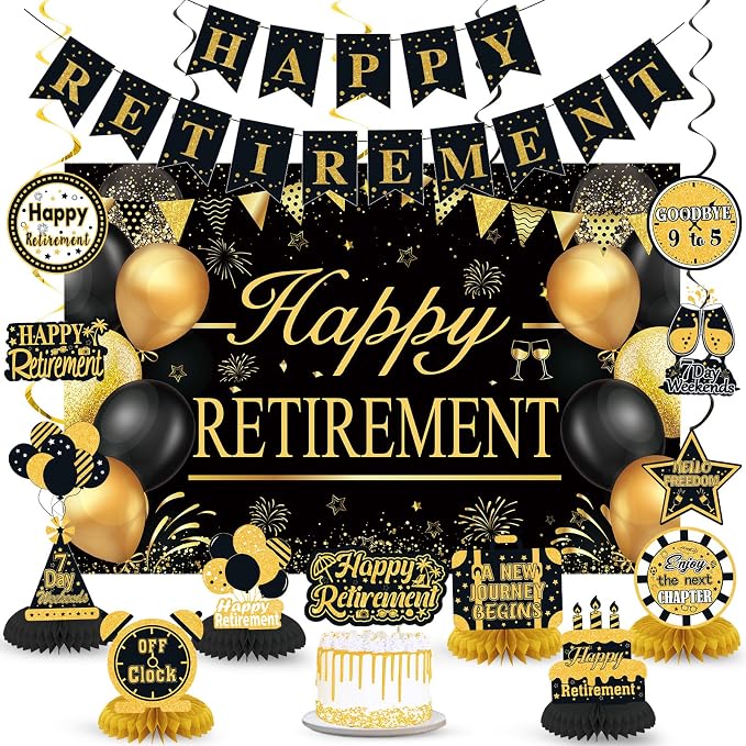Retirement Party Decorations for Men Women Black Gold Happy Retirement Banner by Unknown