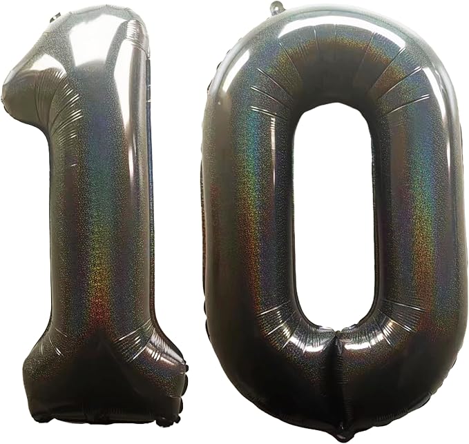 Laser Black Number 10 Balloons 40 Inch Giant Number Black 10 Foil Mylar Balloons by COLORFULELVES