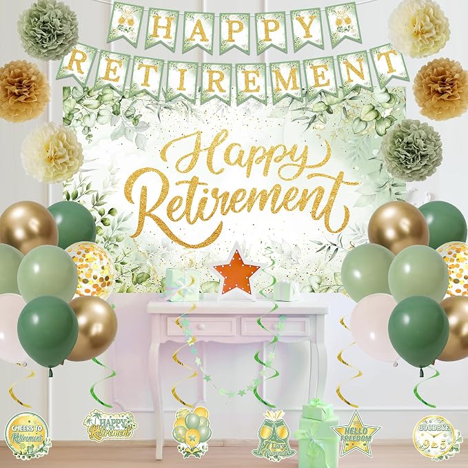 Holkcog Green Retirement Party Decorations Women Men, Hanging Swirls Cards - Image 7