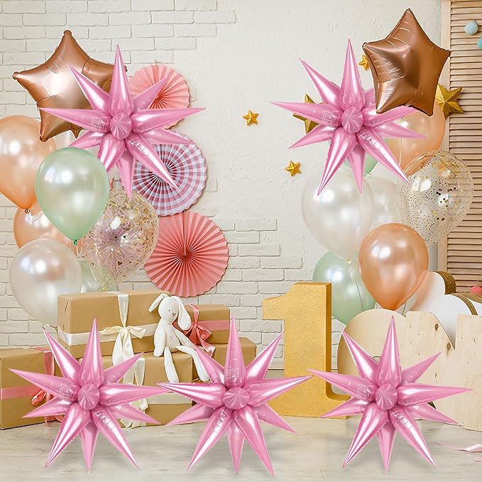 60 Pcs Star Balloons Explosion 12 Point Foil Cone Balloons Magic Balloon Large - Image 3