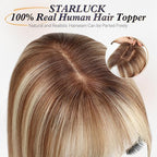 starluck Human Hair Toppers for Women Real Human Hair With Bangs 4 * 5.5 inch Base 12 inch SilkHug Hair Topper for Women Cover Grey Roots(Brown with Blonde Highlight)