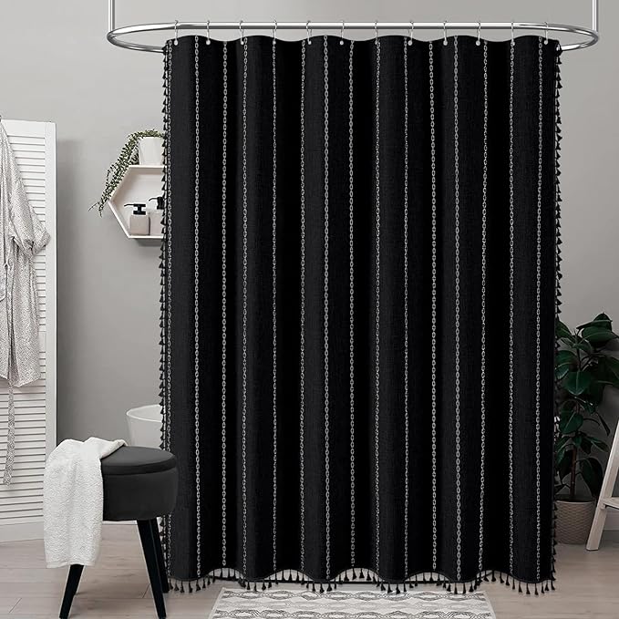 60x72 Boho Farmhouse Linen Heavy Duty Shower Curtain Set, 330GSM Linen Blend - Image 6
