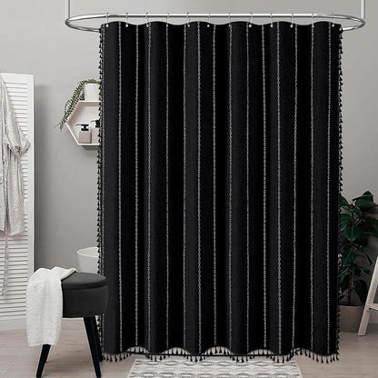 54x78 Boho Farmhouse Linen Heavy Duty Shower Curtain Set, 330GSM Linen Blend - Image 6