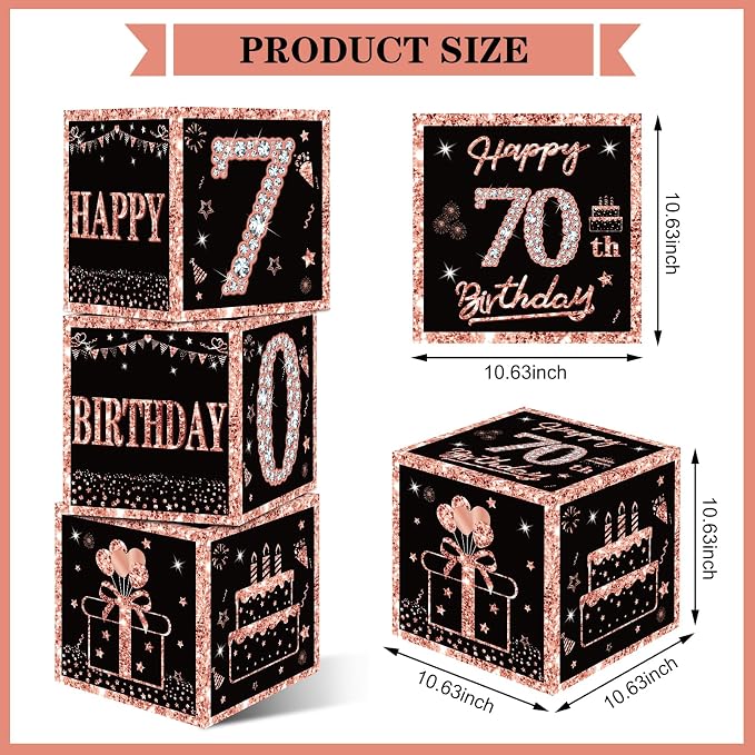 Eiurteao 3pcs Rose Gold 70th Birthday Decorations Boxes - Image 2