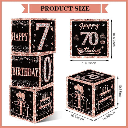 Eiurteao 3pcs Rose Gold 70th Birthday Decorations Boxes - Image 2
