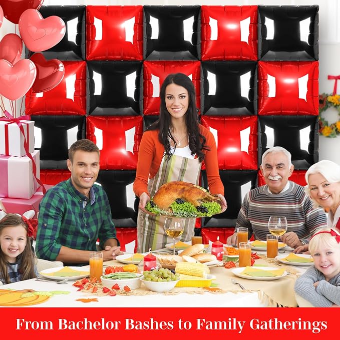 Black and Red Square Foil Balloons 25 Pcs Metallic Black and Red Balloons Wall - Image 6