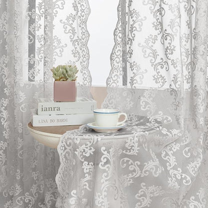 Grey Lace Curtains 72 Inches Long 2 Panels Victorian Paisley Sheer Lace Curtains - Image 4