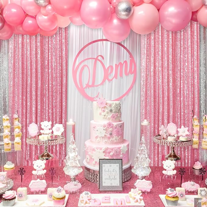 Blush Pink Sequin Backdrop 2 Panels 2FTx8FT Glitter Backdrop Curtain | - Image 2
