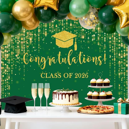 Mocsicka Class of 2026 Backdrop Green Gold Glitter Bokeh Graduation Party - Image 2