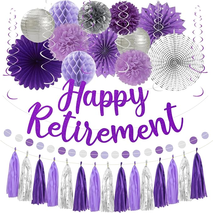 Roetyce Purlpe Retirement Party Decorations Women, Happy Retirement Banner | by Roetyce