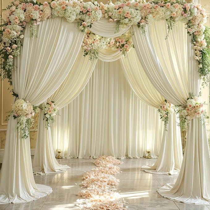 4 Panels Backdrop Curtains for Wedding Party Wrinkle Free Beige Backdrops - Image 8