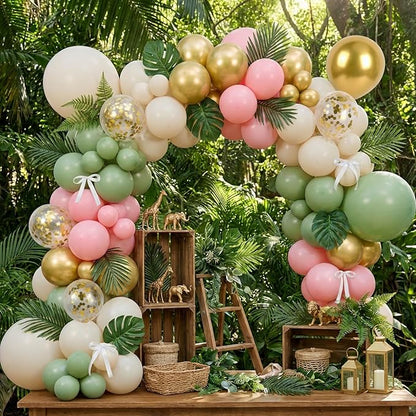 RUBFAC Pink and Sage Green Balloons, Party Easter Balloons Metallic Gold - Image 5