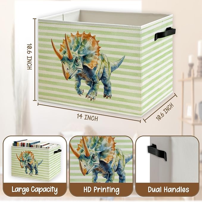 Dinosaur Nursery Green Striped Storage Basket - Image 5