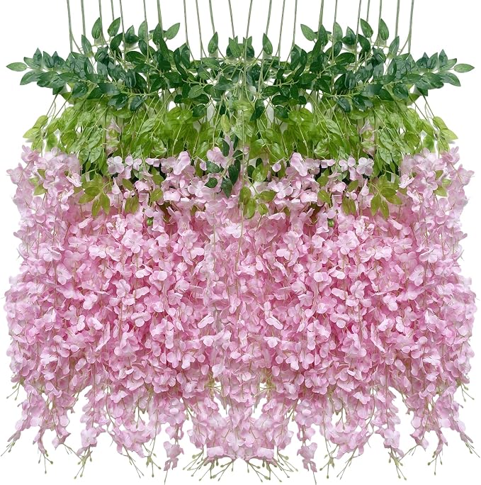 Artificial Wisteria Hanging Flowers Fake Wisteria Flower Garland Silk Vines by WONICE