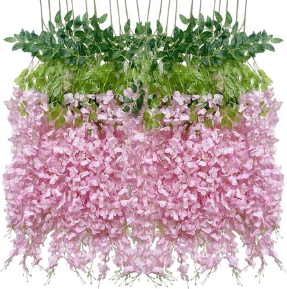 Artificial Wisteria Hanging Flowers Fake Wisteria Flower Garland Silk Vines by WONICE