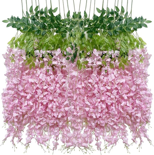 Artificial Wisteria Hanging Flowers Fake Wisteria Flower Garland Silk Vines by WONICE