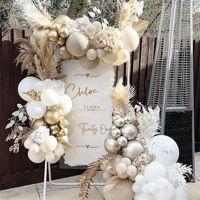 Champagne Gold and White Balloons, Neutral Ivory White Gold Balloons - Image 3