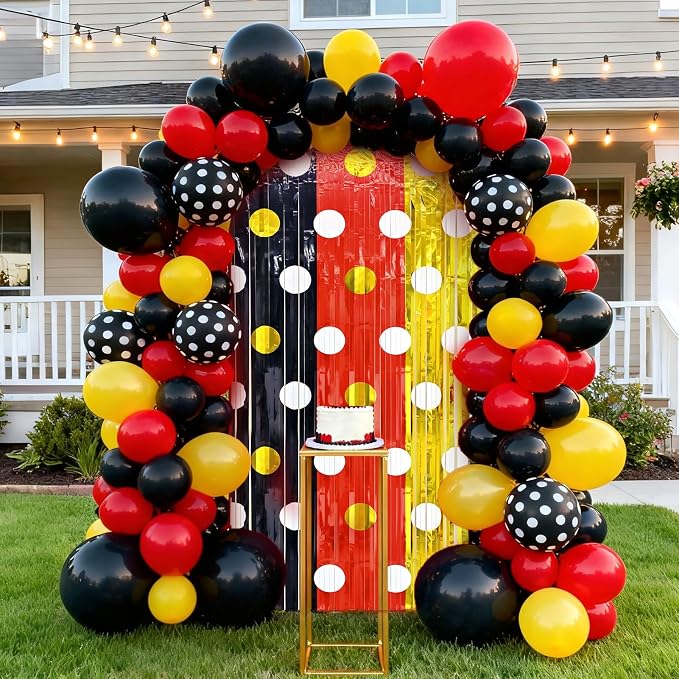 2 Packs Red Black Yellow Foil Fringe Curtain, Mouse Polka Dots Glitter Metallic - Image 2