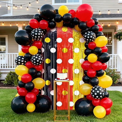 2 Packs Red Black Yellow Foil Fringe Curtain, Mouse Polka Dots Glitter Metallic - Image 2