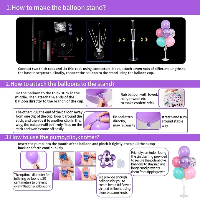 4 Sets Pink Purple Blue Teal Yellow Balloons Stand - Image 3