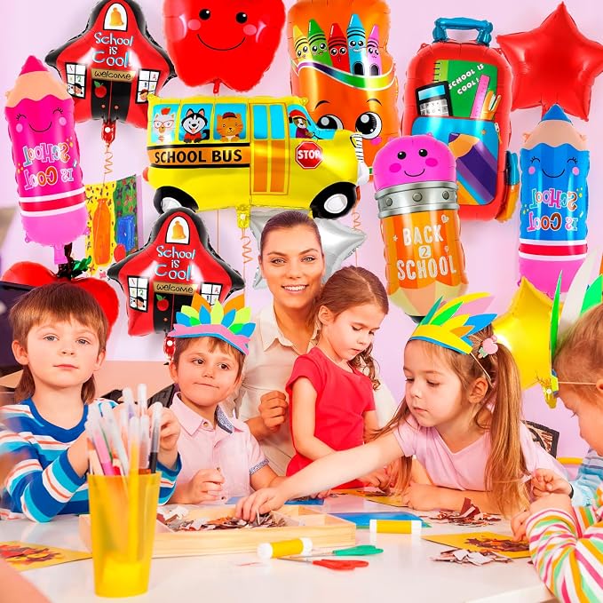 21 Pcs Large Back to School Balloons, Colorful Pencil Crayon Schoolbag Star Bus - Image 6