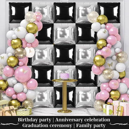 Black and Silver Square Foil Balloons 25 Pcs Metallic Black and Silver Balloons - Image 5