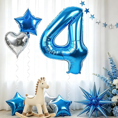 TONIFUL 4th Birthday Balloons Kit 40 Inch Blue Large Number 4 Foil Balloon | - Image 4