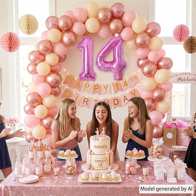 Pink Number 14 Balloon 40 Inch, Shiny Foil Double Digit Party Supplies | - Image 6