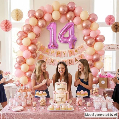 Pink Number 14 Balloon 40 Inch, Shiny Foil Double Digit Party Supplies | - Image 6