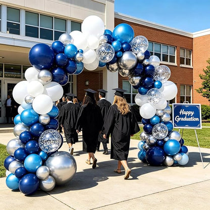 Blue White Silver Balloon Arch Kit, - Image 4