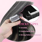 YoungSee Tape in Human Hair Extensions Ombre Black Tape Extensions Human Hair Off Black Ombre Sliver Balayage Tape-in Hair Extensions Real Human Hair 22 Inch 50g 20pcs Long Straight Hair