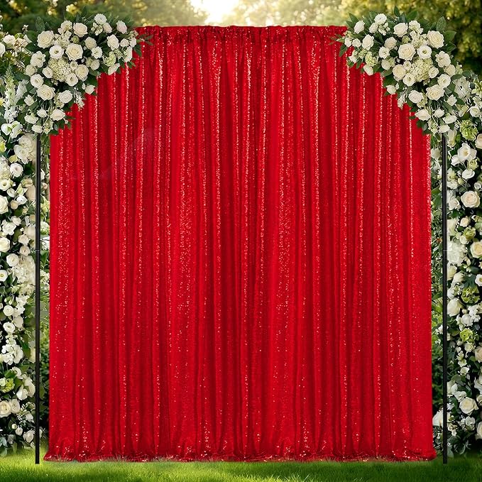 Red Sequin Backdrop Curtains-2 Panels 2FTx8FT Red Backdrop - Image 9