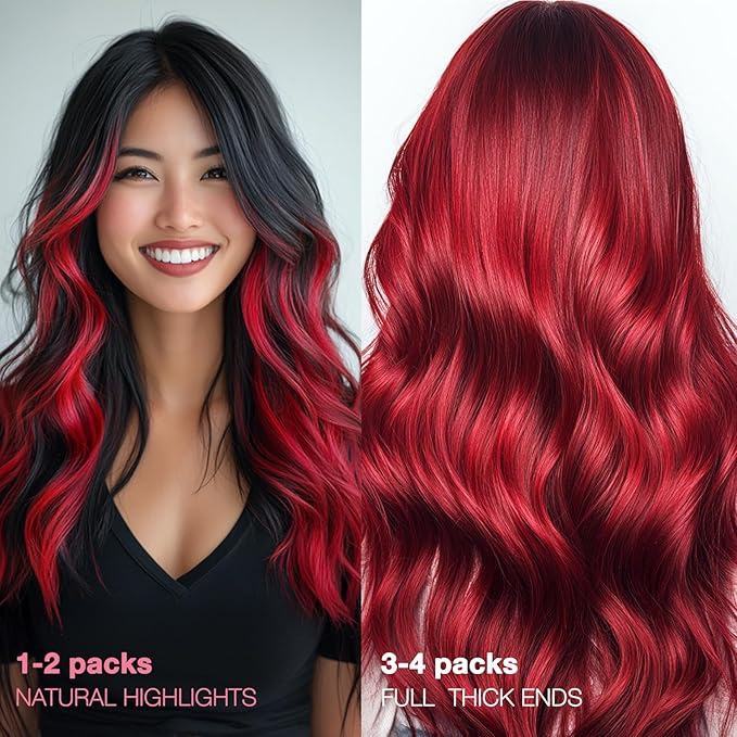 GOO GOO Tape in Hair Extensions Human Hair, Red, 16inch 25g 10pcs, Colored Tape ins Human Hair Extensions, Silky&Soft Invisible Tape Ins, Hair Highlighted for Party