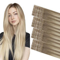COOKAYU Invisi Edge Tape in Hair Extensions Human Hair, Ash Brown to Platinum Blonde 18Inch 20pcs 40g Straight Remy Seamless Injected Tape in extensions