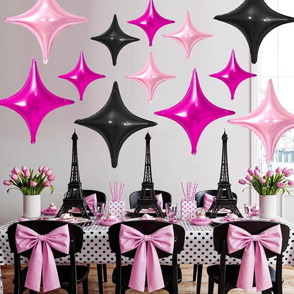 Hot Pink Black Star Balloons, 26Inch and 10Inch Black and Pink Quadrangle - Image 4
