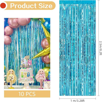 10 Pack Teal Blue Backdrop Curtain 3.2ft x 8.2ft Metallic Tinsel Foil Fringe - Image 3