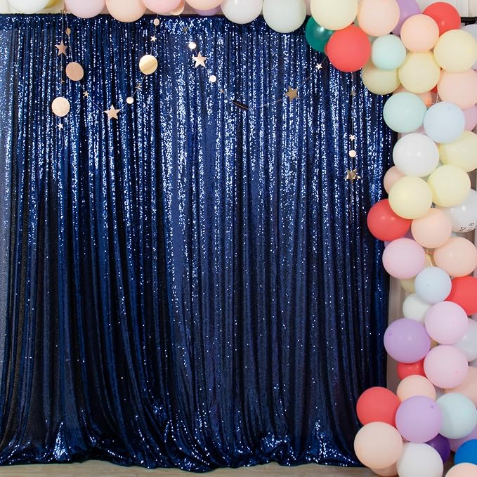 ShinyBeauty Sequin Fabric Backdrop 8ftx10ft Navy Blue Sparkle Glitter - Image 2