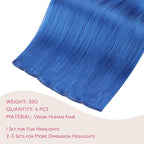 WENNALIFE Blue Clip in Hair Extensions Real Human Hair 35g 6pcs 18 Inch Colored Hair Extensions for Kids Women Colorful Hair Pieces Pop-up Style Straight Extensiones De Cabello Humano Con Clip