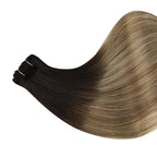 Full Shine Real Hair Clip in Extensions 20 Inch Clip in Hair Extensions Balayage Black Ombre to Blonde Mix Brown Remy Soft Hair Lace Weft Long Straight Hair 3 PCS 60 Grams